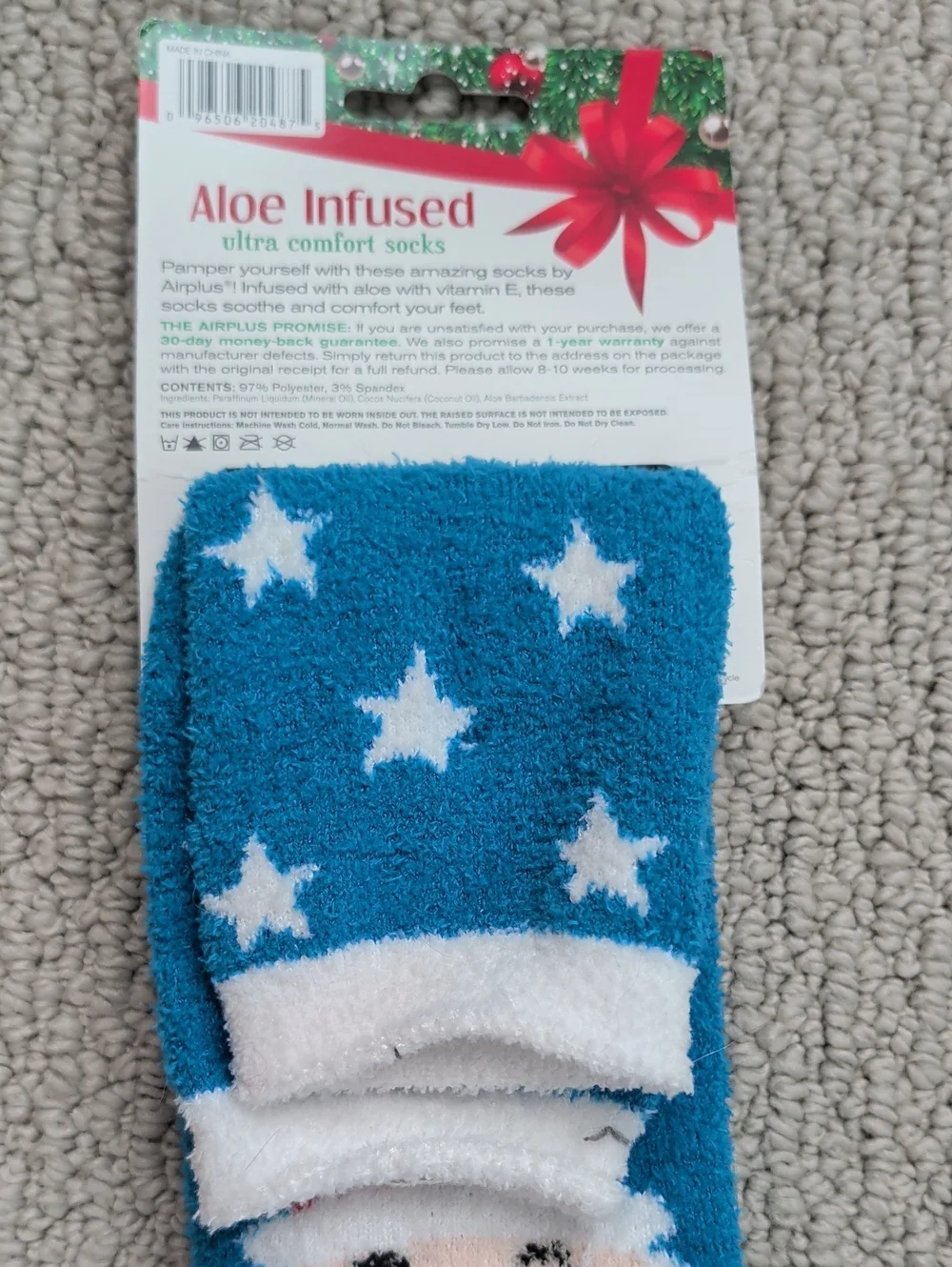 Aloe-Infused Blue Santa Fuzzy Socks